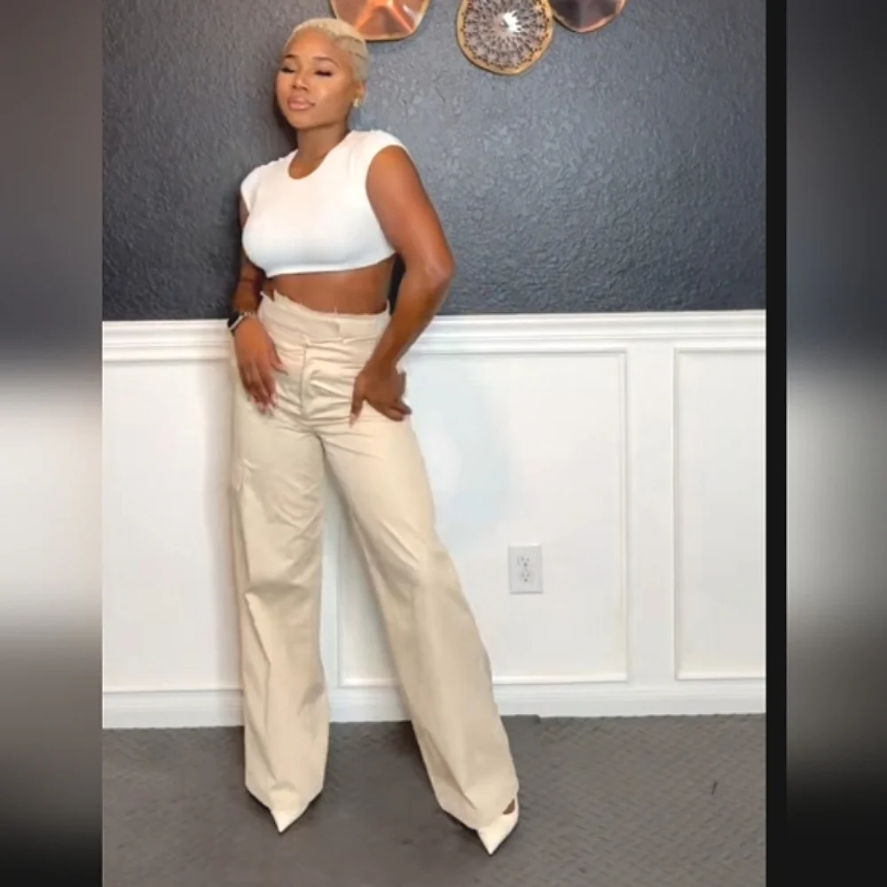 Zara Wide Pants Light Beige Size L